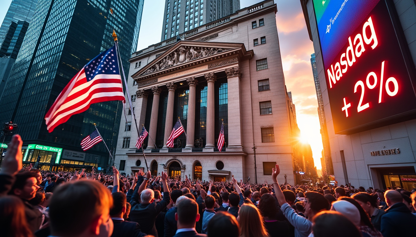 découvrez comment wall street termine une semaine mouvementée sur une note optimiste, grâce aux promesses rassurantes de la fed et à la forte hausse de plus de 2 % du nasdaq. analyse des tendances boursières et impact sur les marchés financiers.