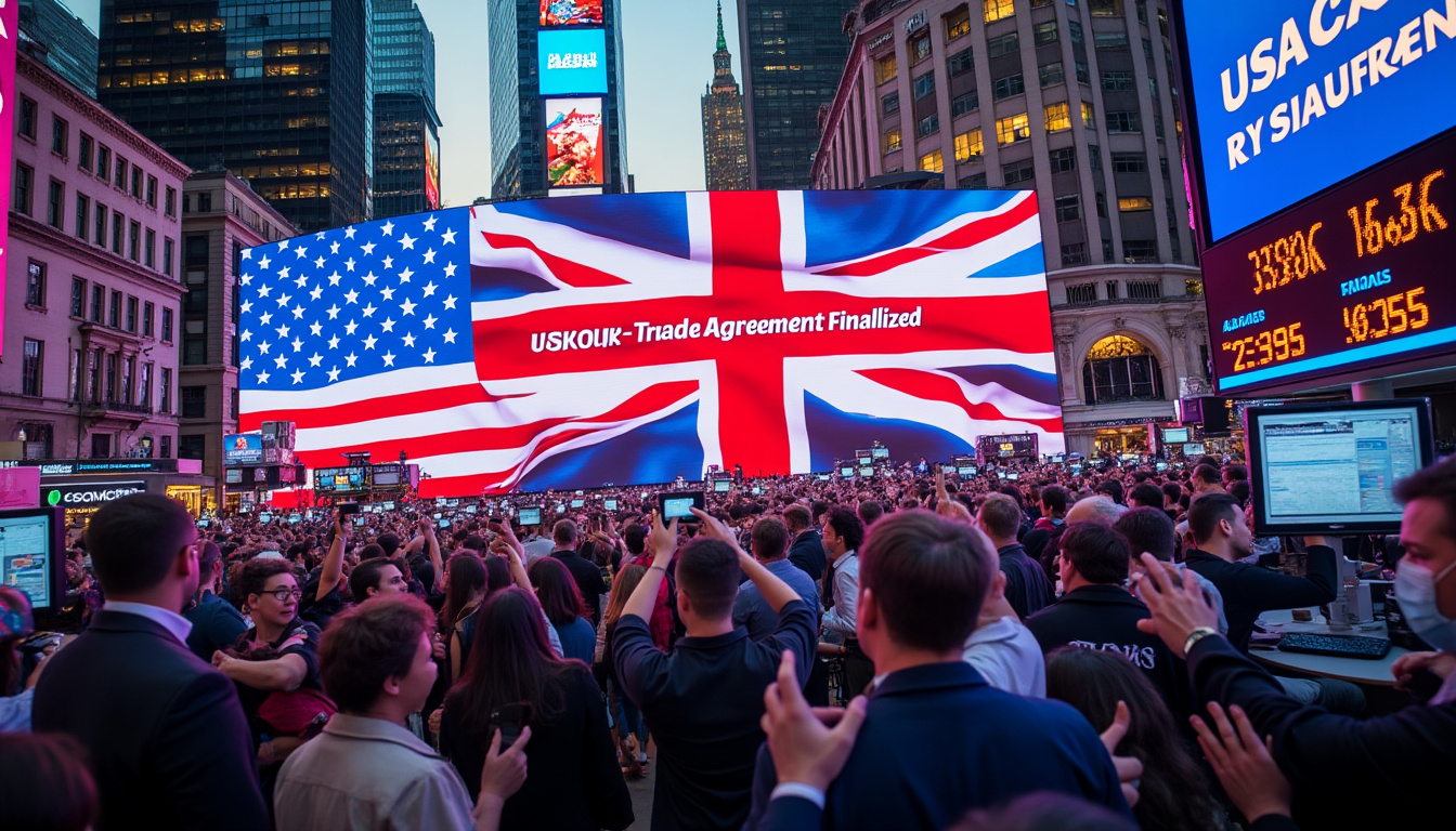 découvrez comment les marchés boursiers américains ont progressé jeudi grâce à la finalisation d'un accord commercial crucial entre les états-unis et le royaume-uni. analyse des tendances du marché et des implications économiques.