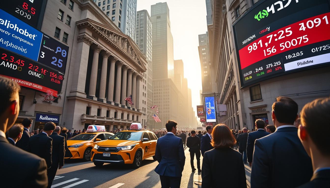 la bourse de new york entame la séance prudemment, portée par des résultats jugés mitigés pour alphabet et amd, alors que les investisseurs s'interrogent sur la tendance à court terme de wall street.