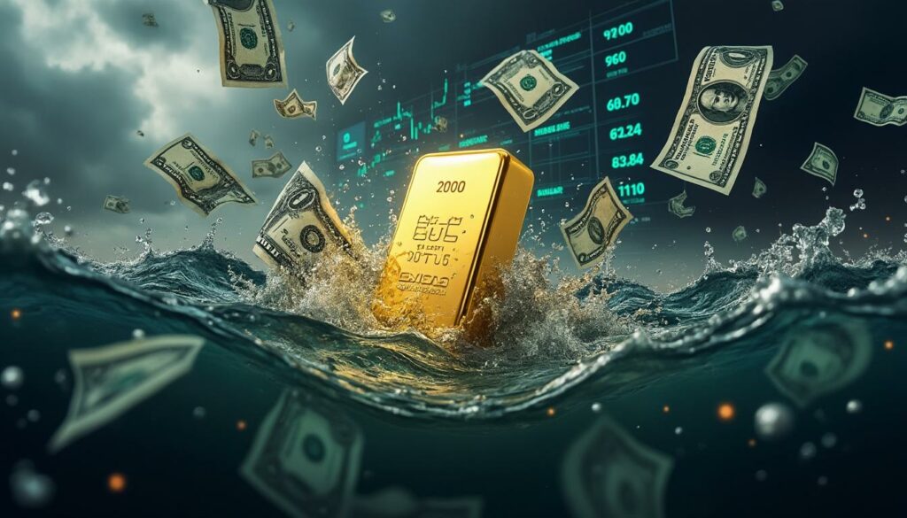 découvrez comment le dollar américain et les prix des bons du trésor s'effondrent tandis que l'or s'envole, marquant une déroute pour l'économie américaine face à une fuite mondiale des actifs.