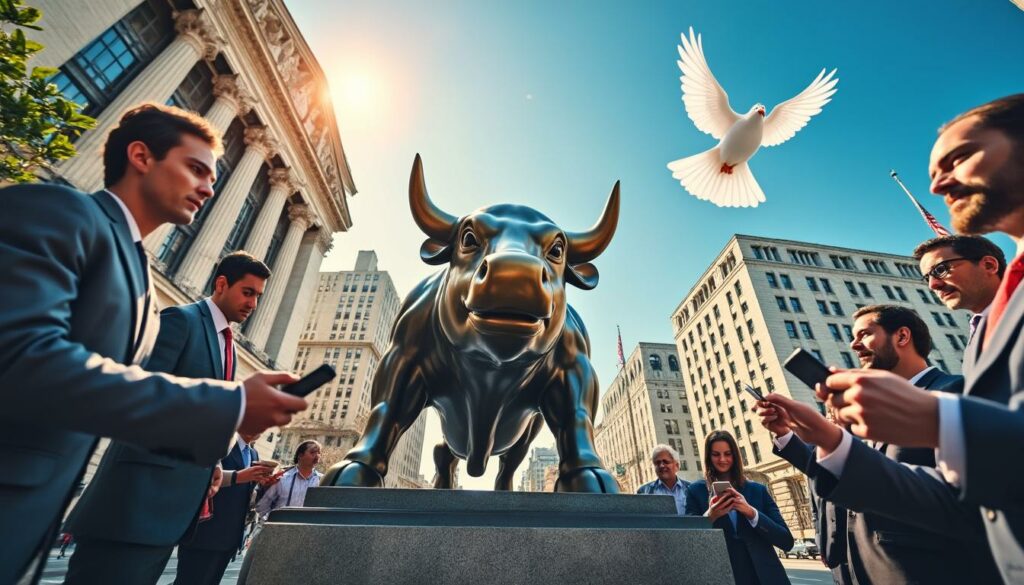 wall street ouvre en hausse, portée par les espoirs de paix au moyen-orient qui stimulent la confiance des investisseurs.